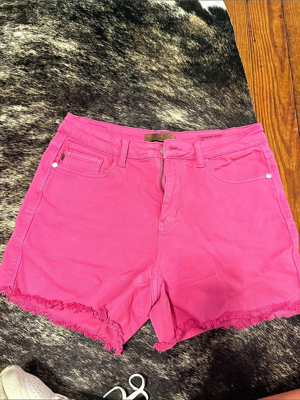 Judy Blue High Waist Garment Dyed Raw Hem Denim Shorts Raw Hem Denim Shorts Pink